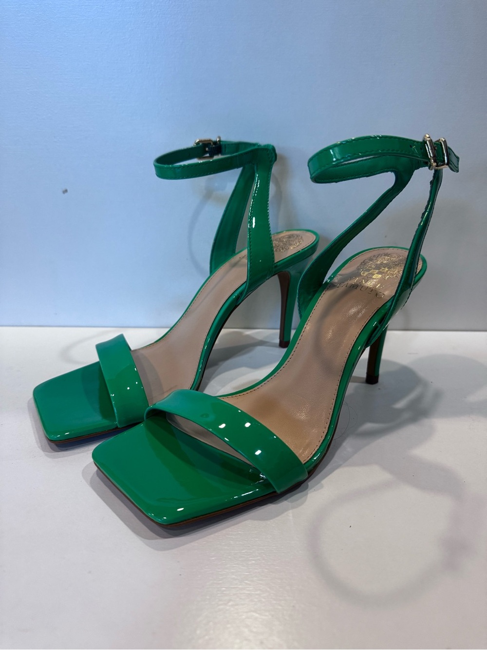 Vince Camino Green Patent Ankle-Strap Stiletto Sandals - Womens Size 8
